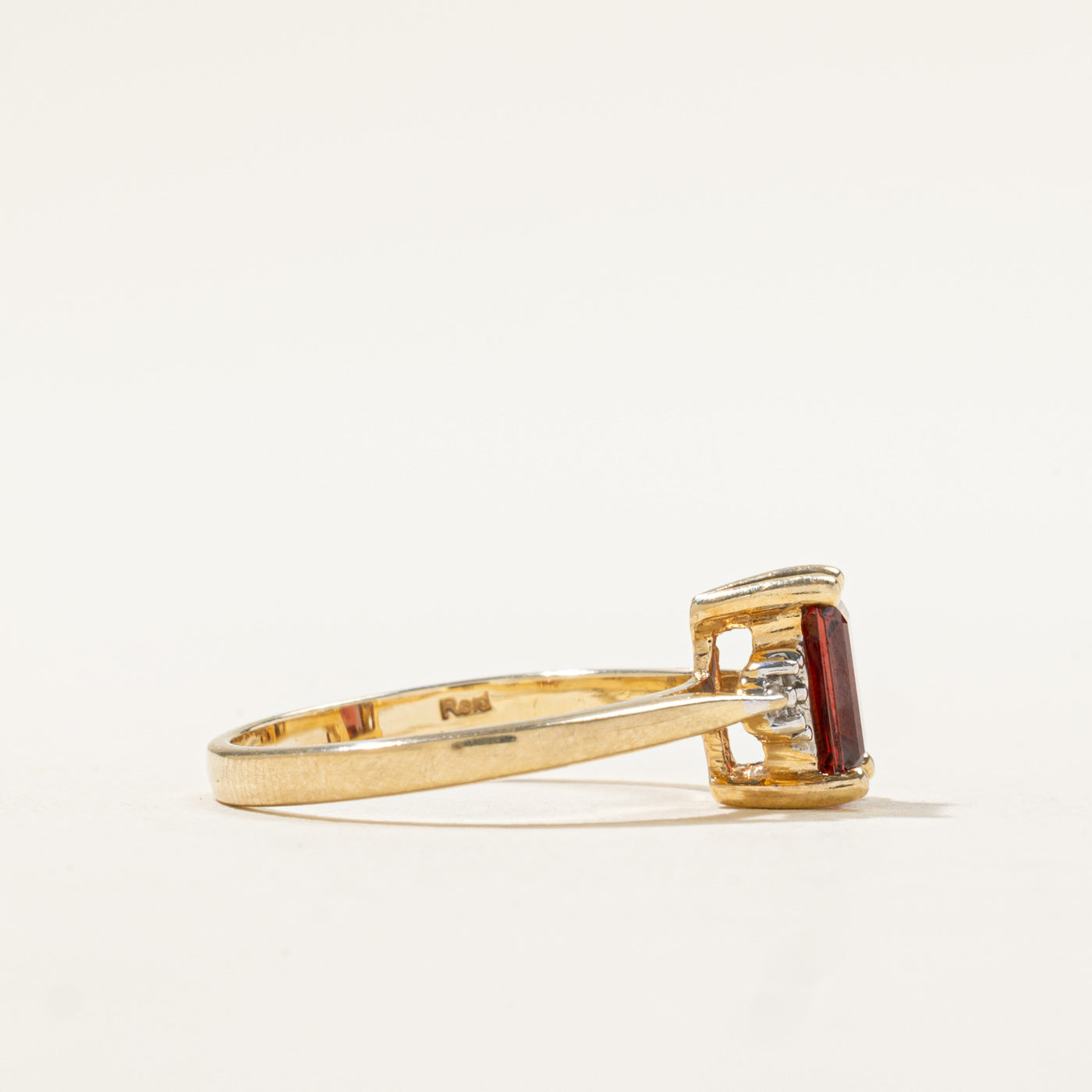 10k Rectangle Cut Garnet & Diamond Accented Ring | 1.00ct, 0.01ctw | SZ 6