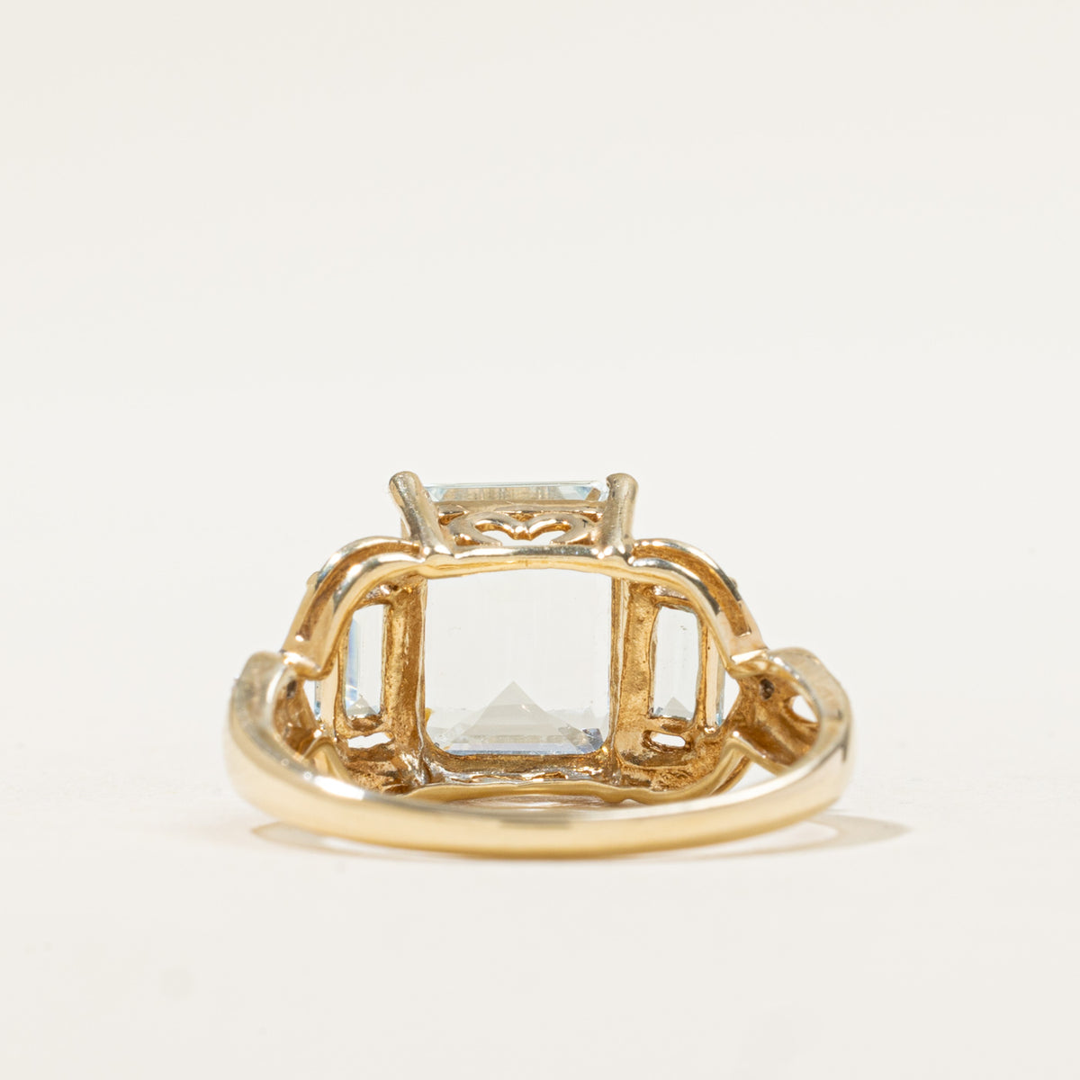 10k Three Stone Aquamarine & Diamond Accented Ring | 2.70ct, 0.004ctw | SZ 7.25