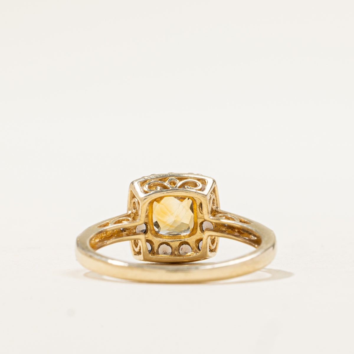 10k Citrine, Smoky Quartz & Diamond Halo Milgrained Ring | 0.58ctw, 0.01ctw | SZ 5.25