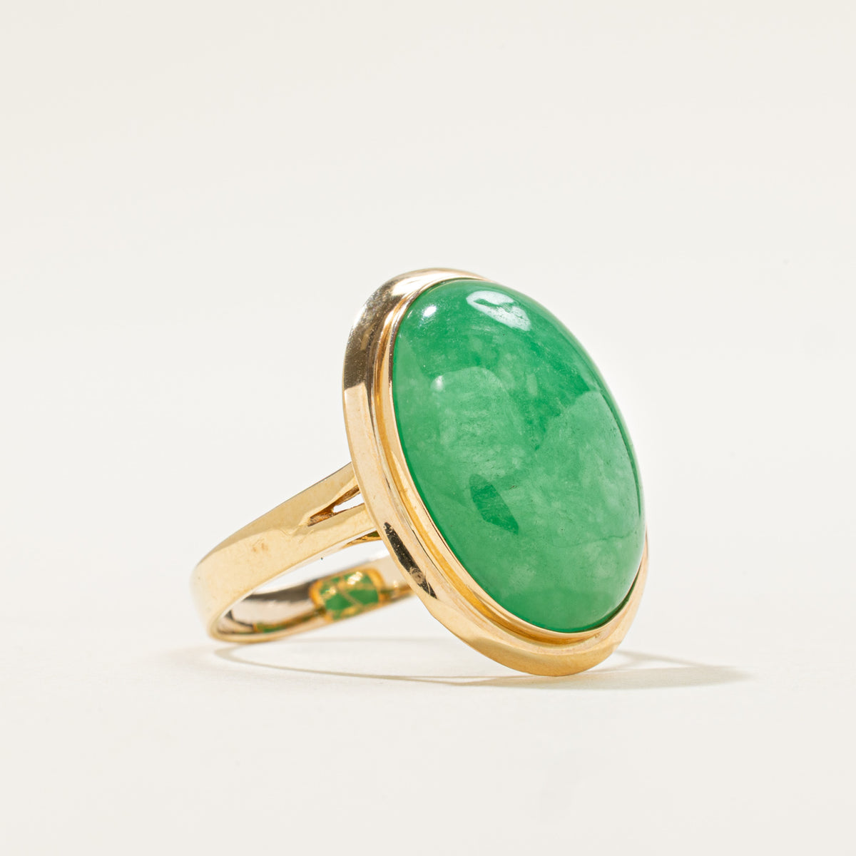 14k Solitaire Jadeite Cocktail Ring | 10.50ct | SZ 6.75