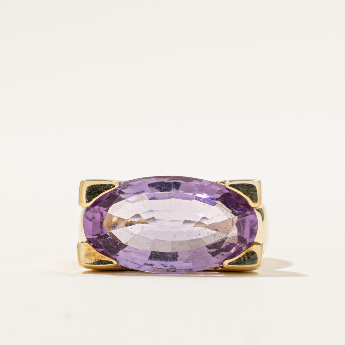 14k Yellow Gold Solitaire East West Amethyst Cocktail Ring | 5.75ct | SZ 7