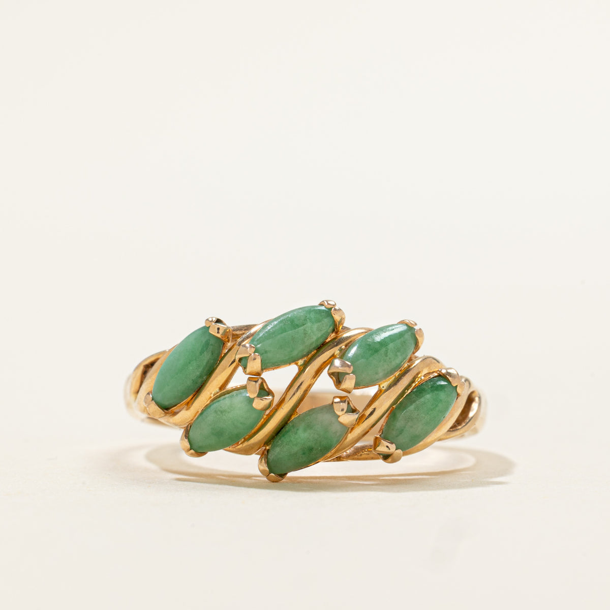 14k Diagonal Multi Row Jadeite Ring | 0.90ctw | SZ 7.5