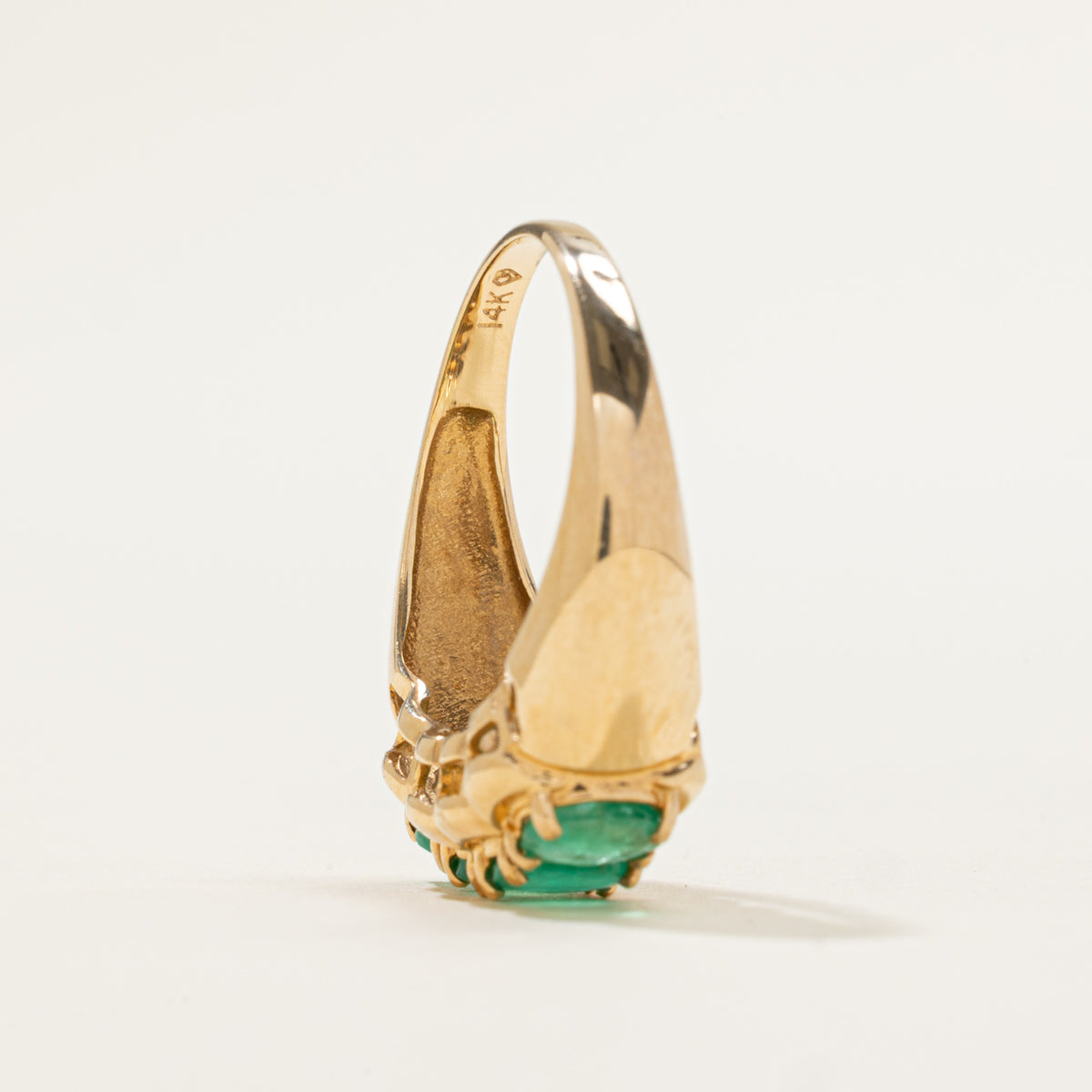 14k Four Stone Emerald Scalloped Ring | 1.08ctw | SZ 6.75
