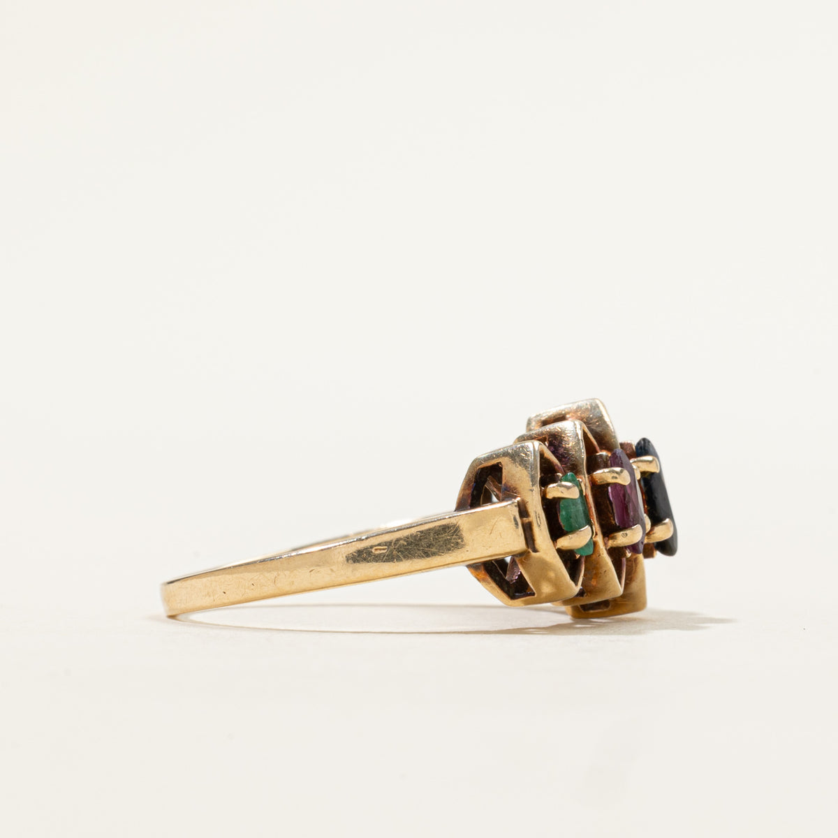 14k Five Stone Marquise Cut Sapphire, Ruby & Emerald Openwork Ring | 0.52ctw | SZ 8