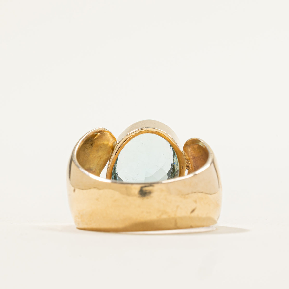 14k Bezel Set Aquamarine & Diamond Abstract Cocktail Ring | 4.50ct, 0.10ct | SZ 7.25