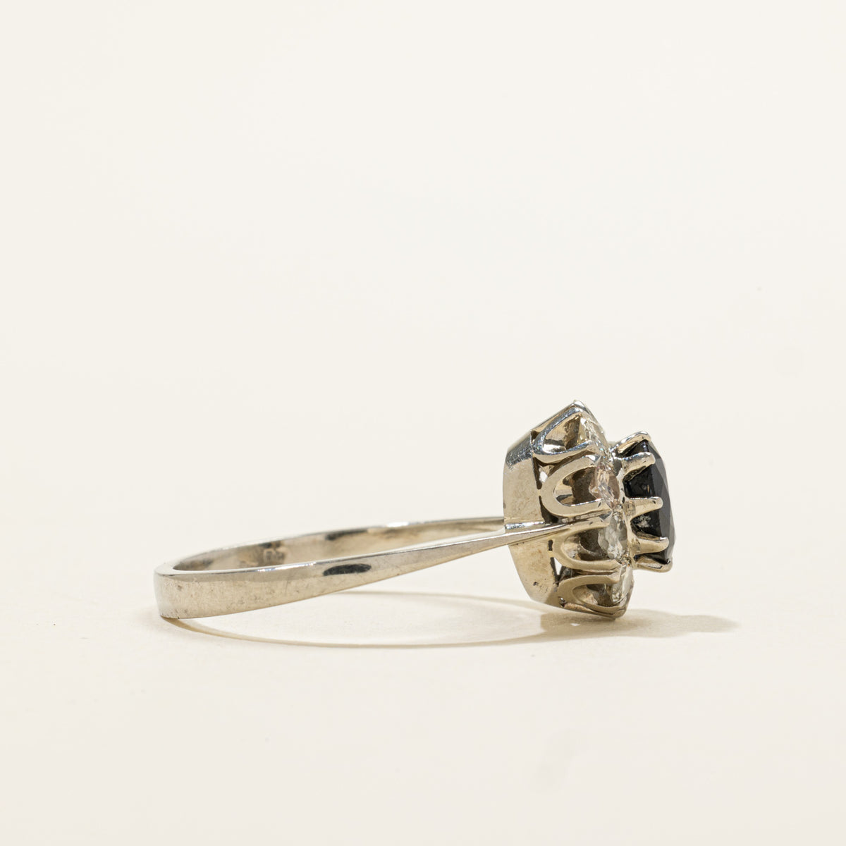 Austrian White Gold Sapphire & Diamond Halo Ring | 0.90ct, 0.50ctw | SZ 7.5