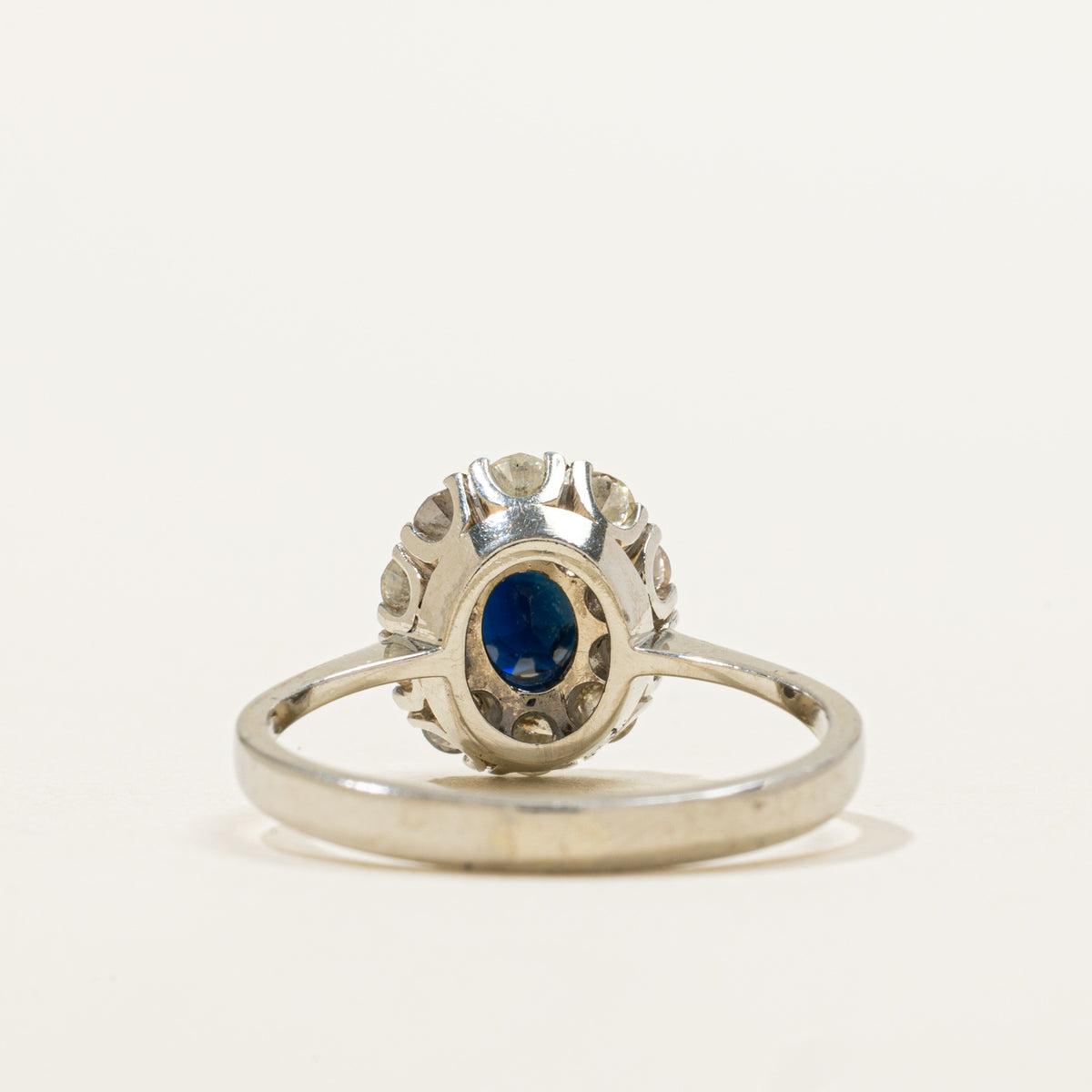 Austrian White Gold Sapphire & Diamond Halo Ring | 0.90ct, 0.50ctw | SZ 7.5