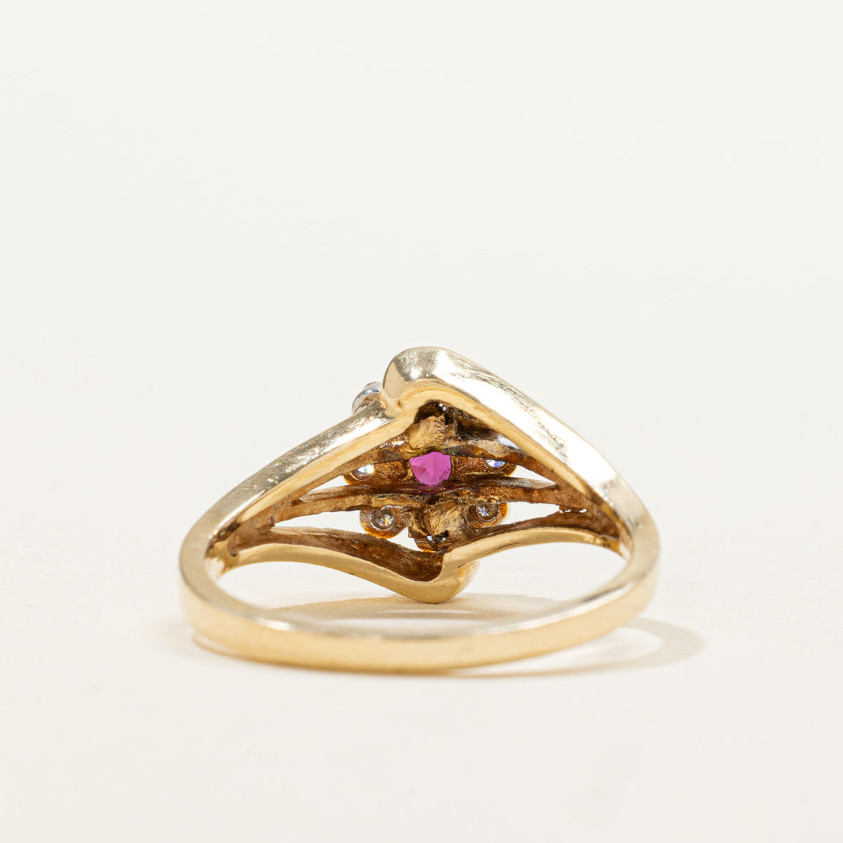 14k Ruby & Diamond Halo Openwork Floral Ring | 0.22ct, 0.08ctw | SZ 6