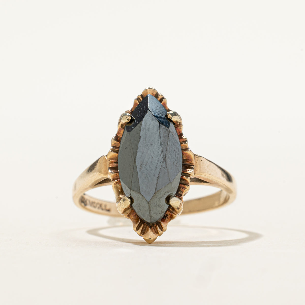 10k Solitaire Hematite Textured Navette Ring | 2.30ct | SZ 6.75