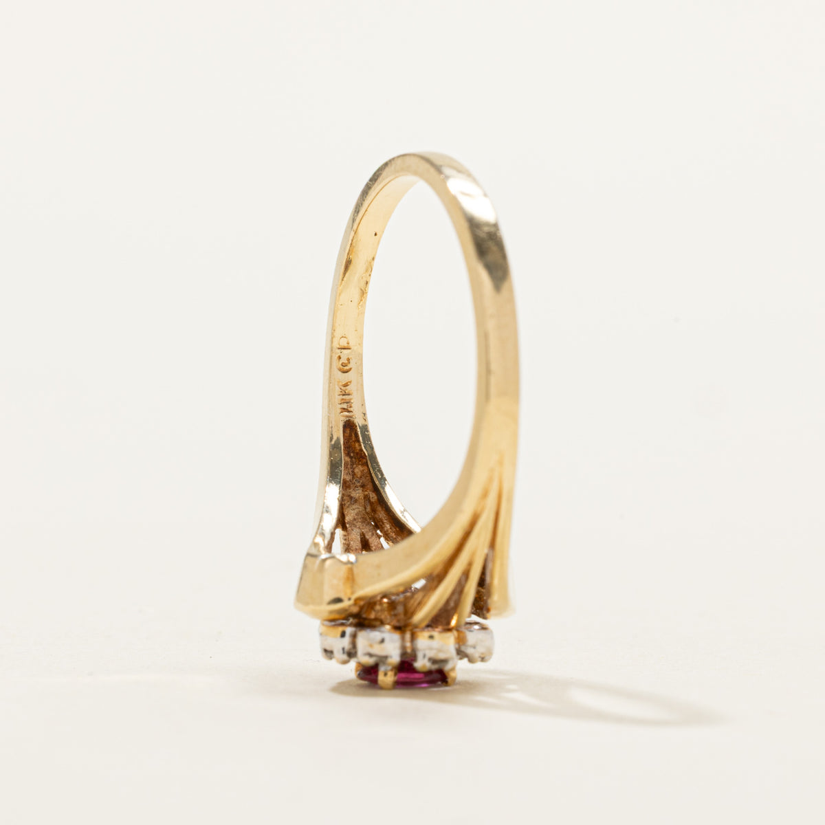 14k Ruby & Diamond Halo Openwork Floral Ring | 0.22ct, 0.08ctw | SZ 6