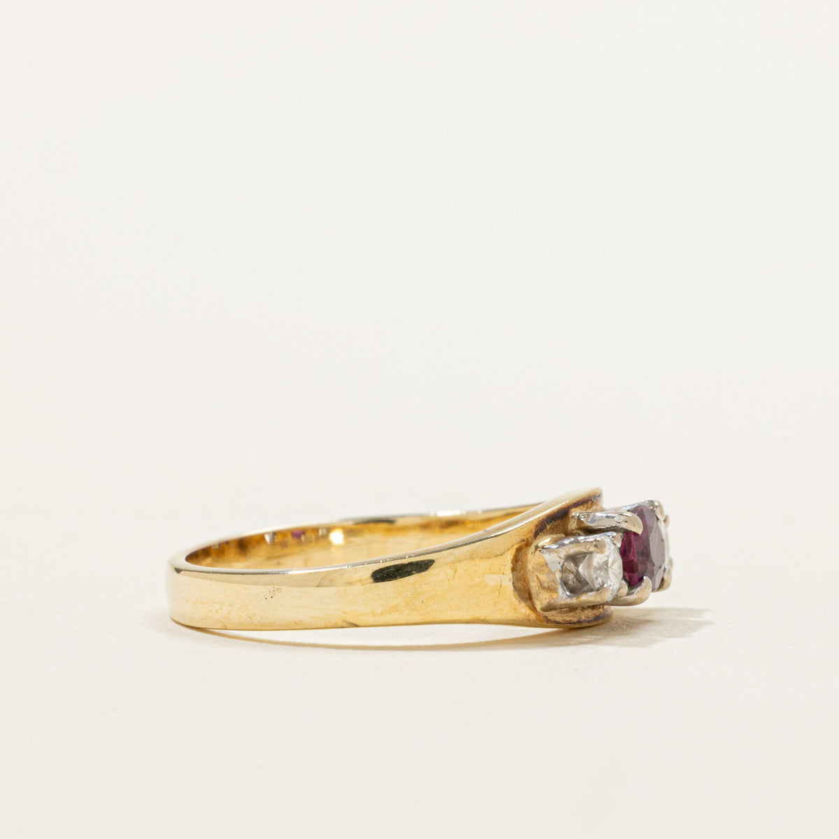 14k Three Stone Ruby & Diamond Ring | 0.36ct, 0.16ctw | SZ 6.25