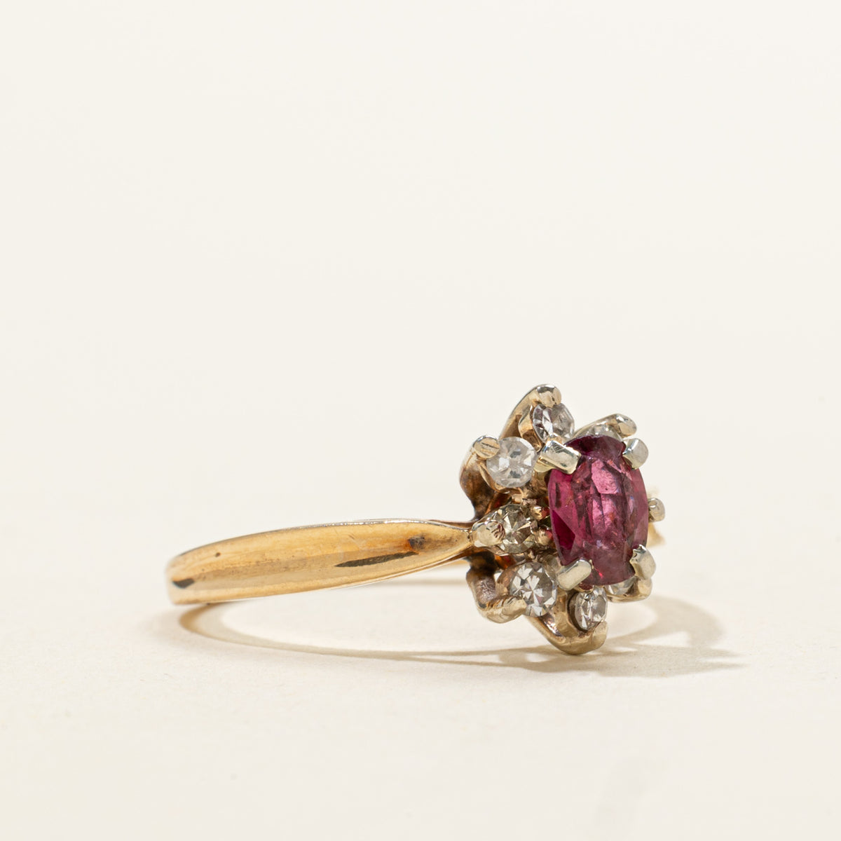 14k Oval Cut Ruby & Diamond Petal Halo Ring | 0.50ct, 0.12ctw | SZ 5.75