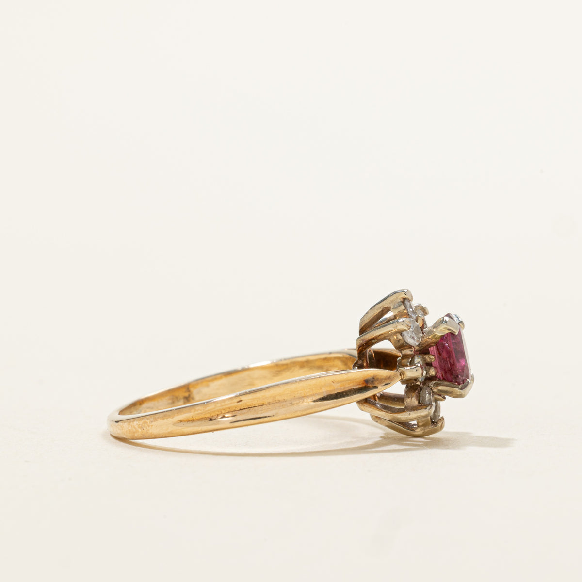 14k Oval Cut Ruby & Diamond Petal Halo Ring | 0.50ct, 0.12ctw | SZ 5.75