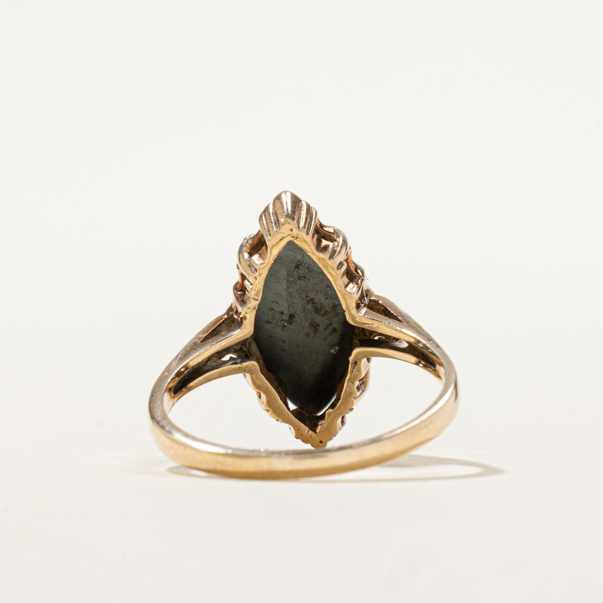 10k Solitaire Hematite Textured Navette Ring | 2.30ct | SZ 6.75