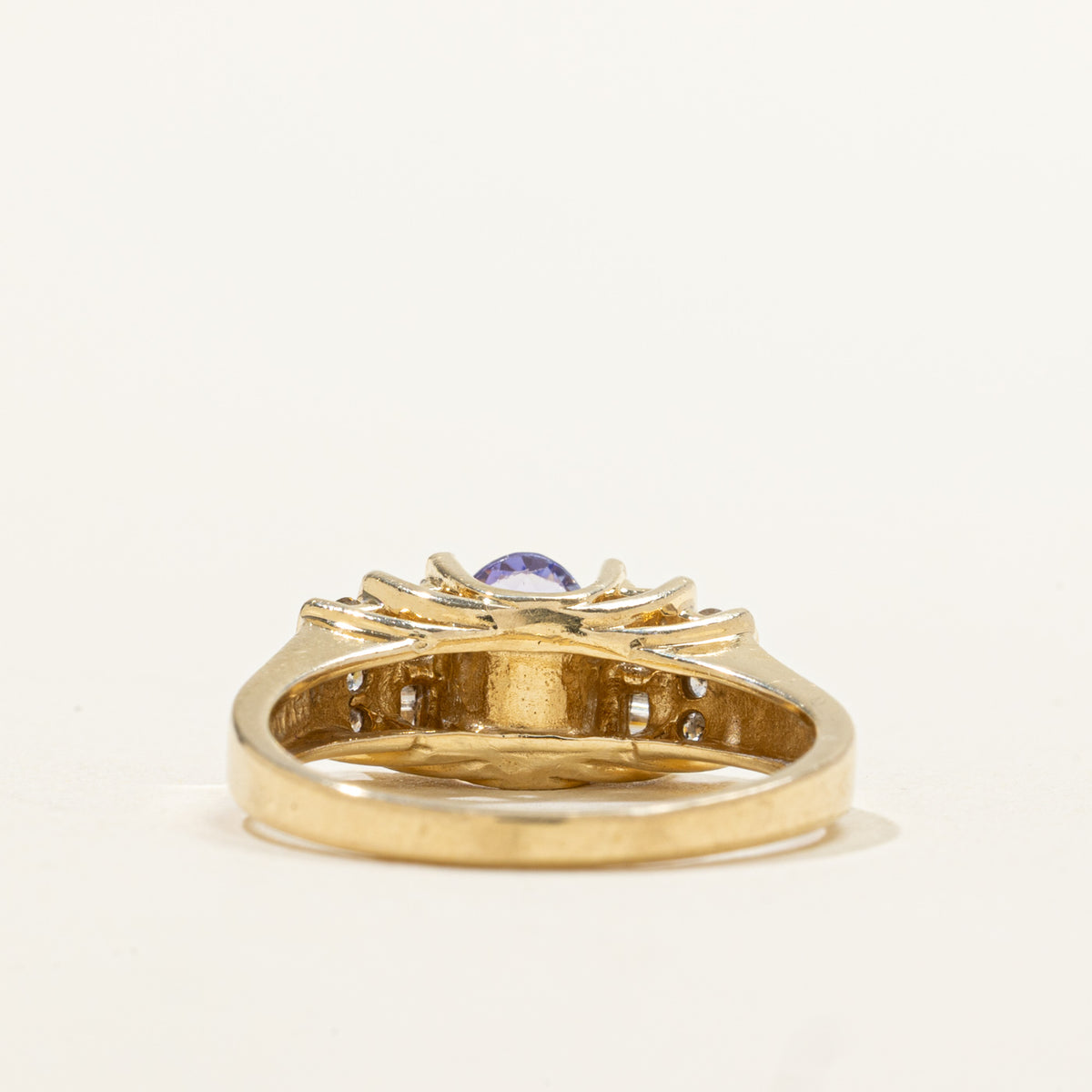 14k Channel Set Tanzanite & Diamond Grooved Ring | 0.70ct, 0.19ctw | SZ 6.75