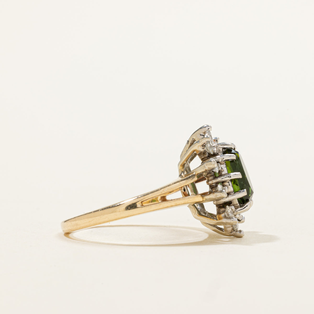 14k Oval Cut Tourmaline & Diamond Petal Halo Ring | 1.35ct, 0.30ctw | SZ 6.75