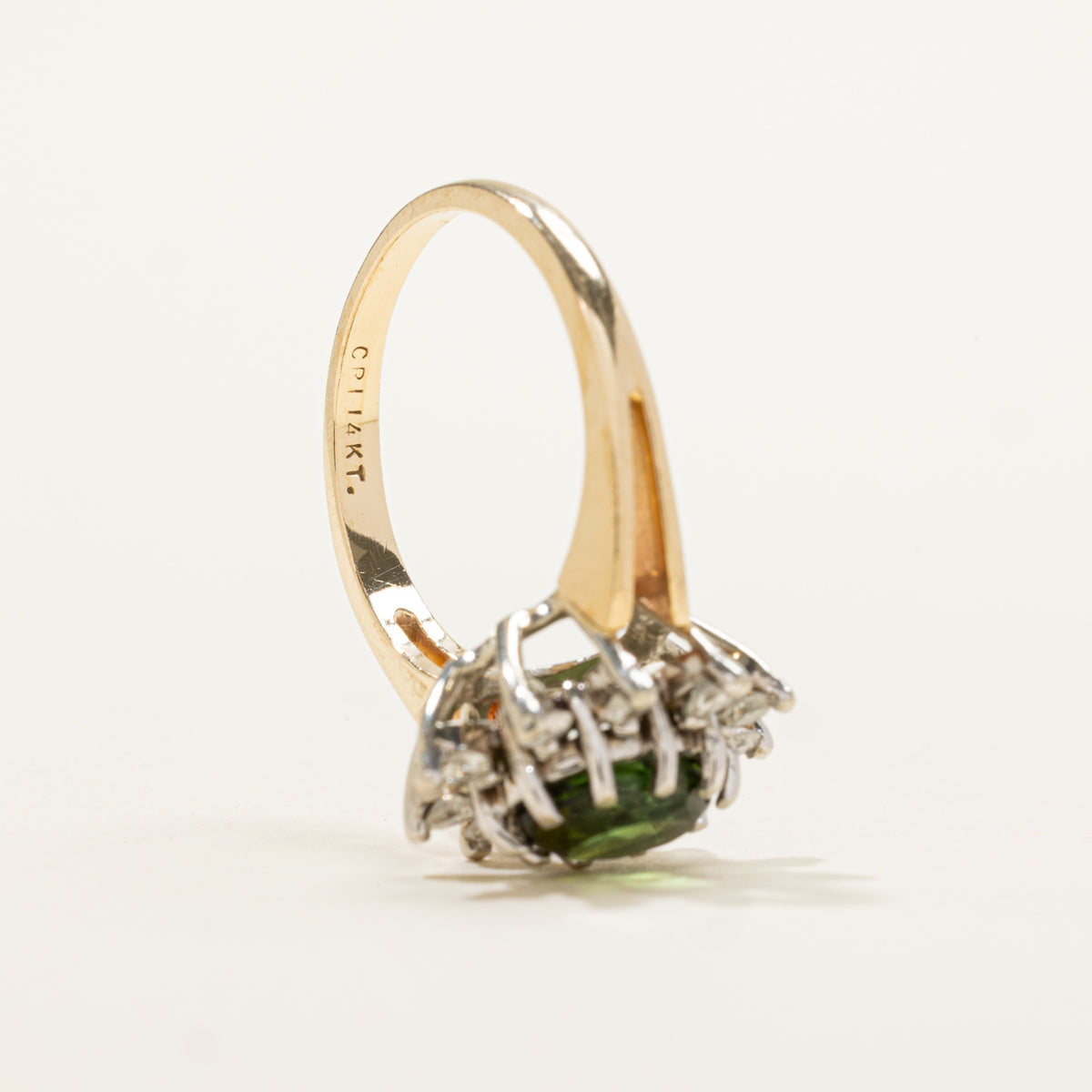 14k Oval Cut Tourmaline & Diamond Petal Halo Ring | 1.35ct, 0.30ctw | SZ 6.75