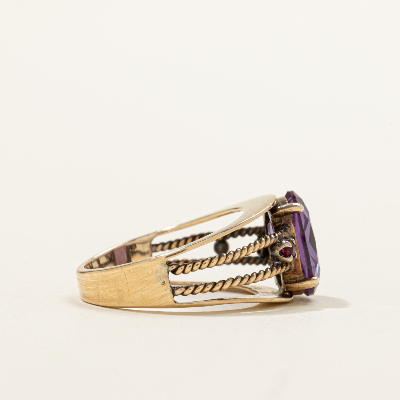 14k Synthetic Sapphire & Ruby Accented Open Shank Ring | 3.00ctw | SZ 4.5