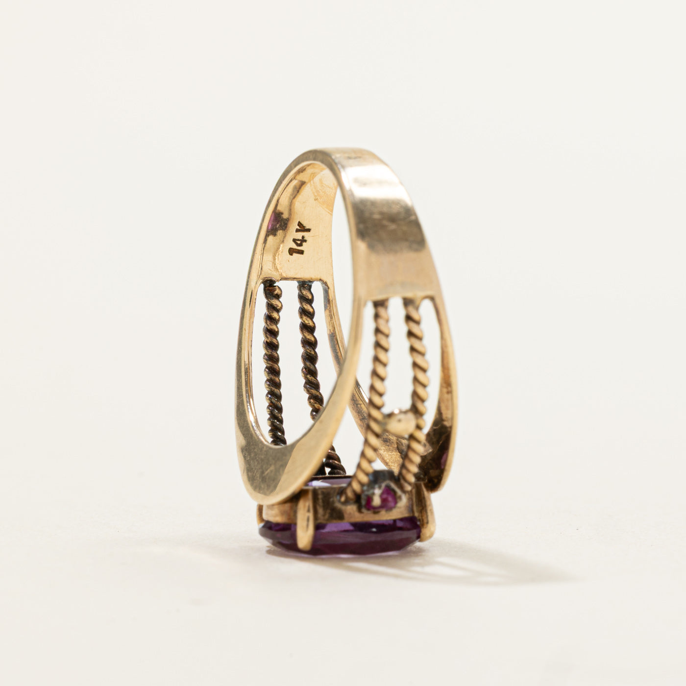 14k Synthetic Sapphire & Ruby Accented Open Shank Ring | 3.00ctw | SZ 4.5