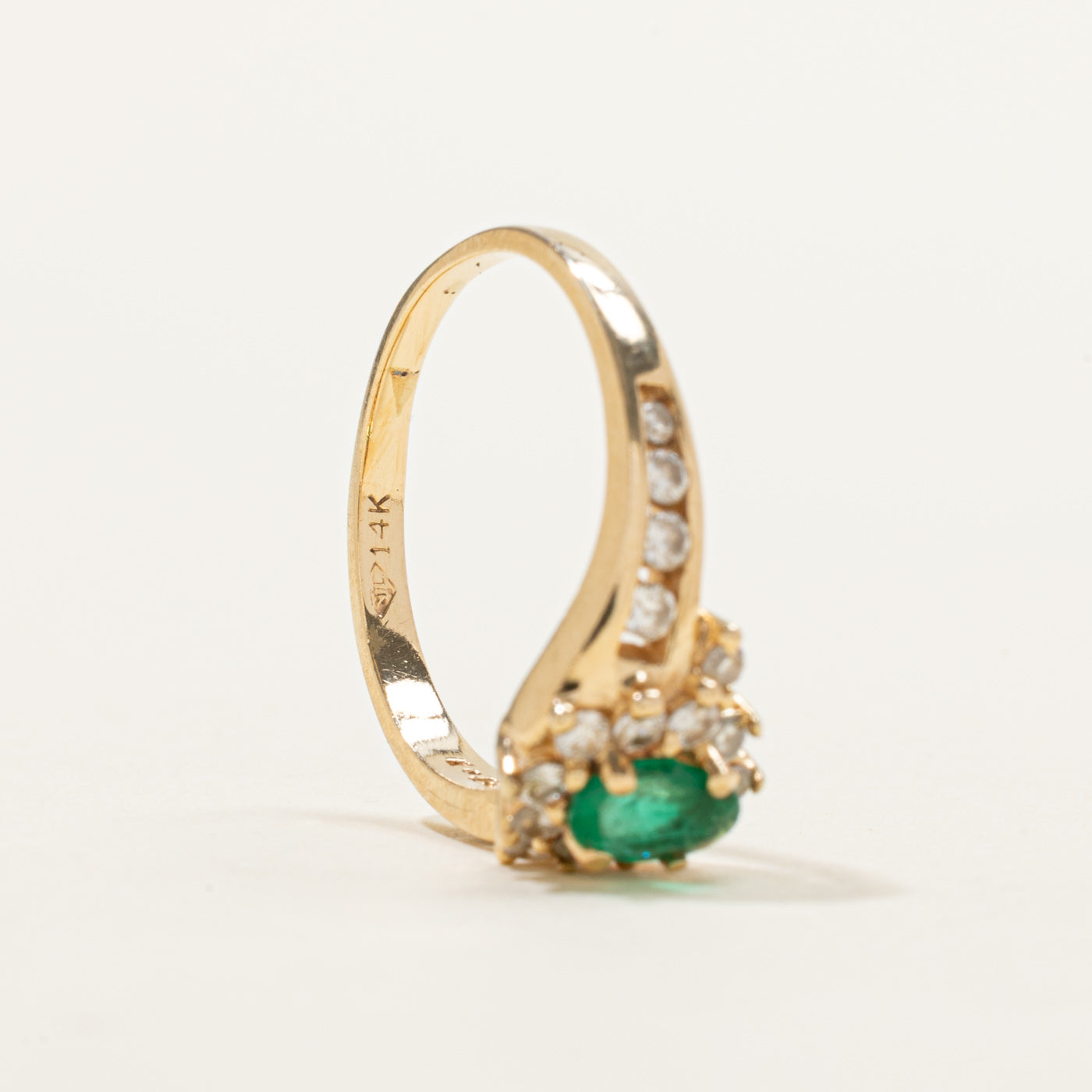 14k Oval Cut Emerald & Diamond Petal Halo Bypass Ring | 0.38ct, 0.40ctw | SZ 7.25