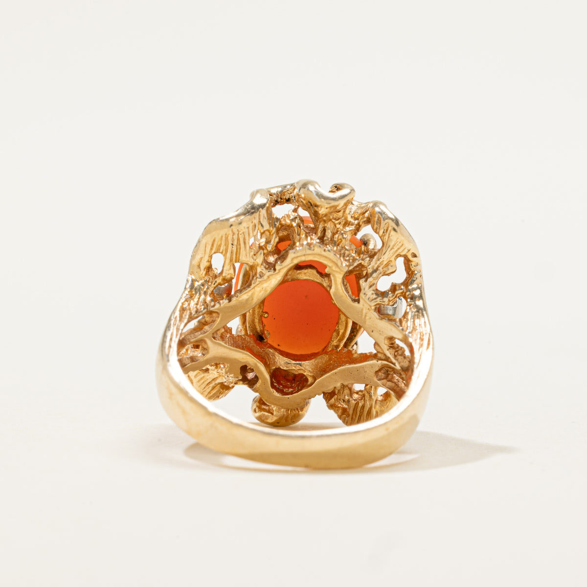14k Cabochon Coral & Diamond Nuggety Organic Cocktail Ring | 2.37ct, 0.05ctw | SZ 4
