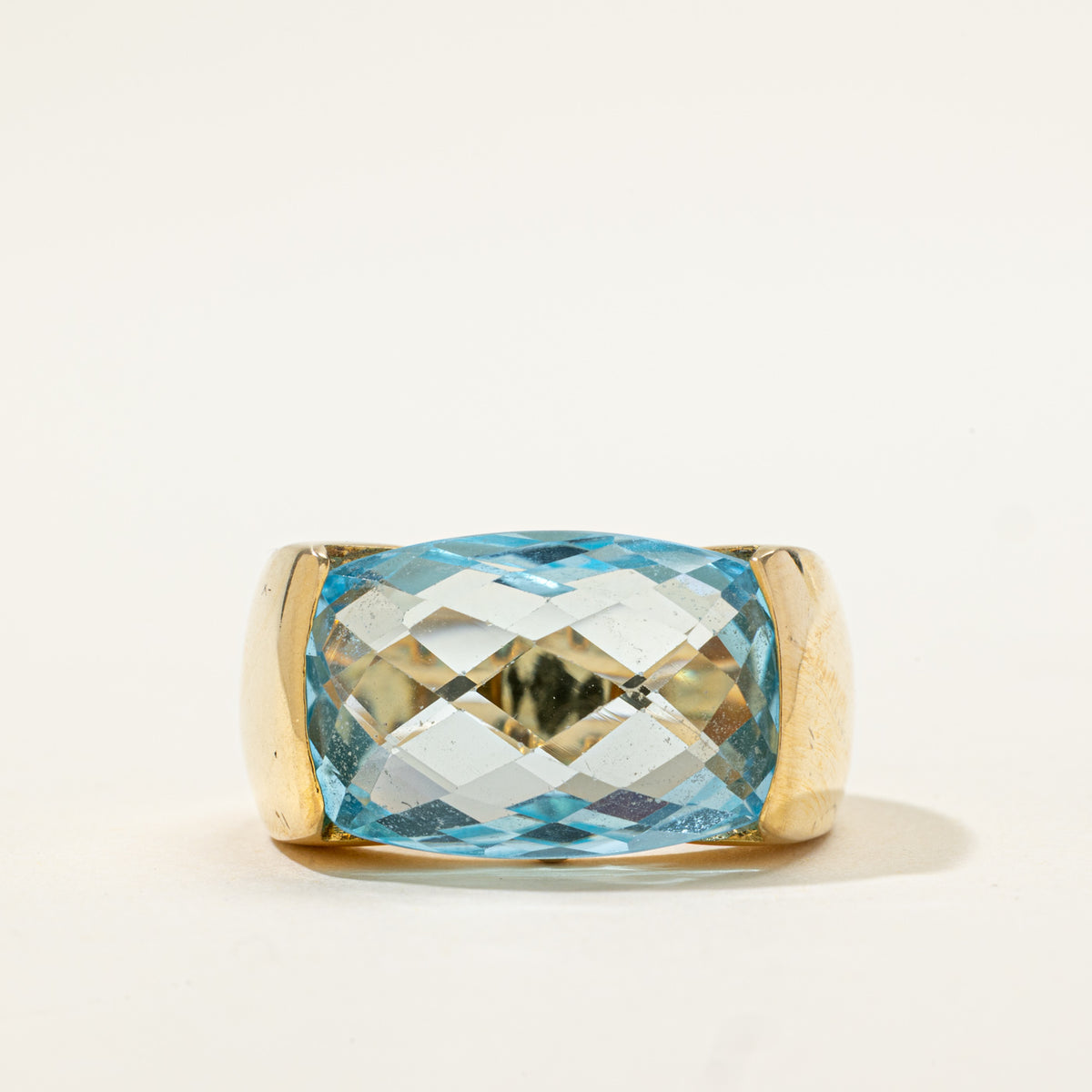 18k East West Cushion Cut Blue Topaz Cocktail Ring | 14.95ct | SZ 8.25