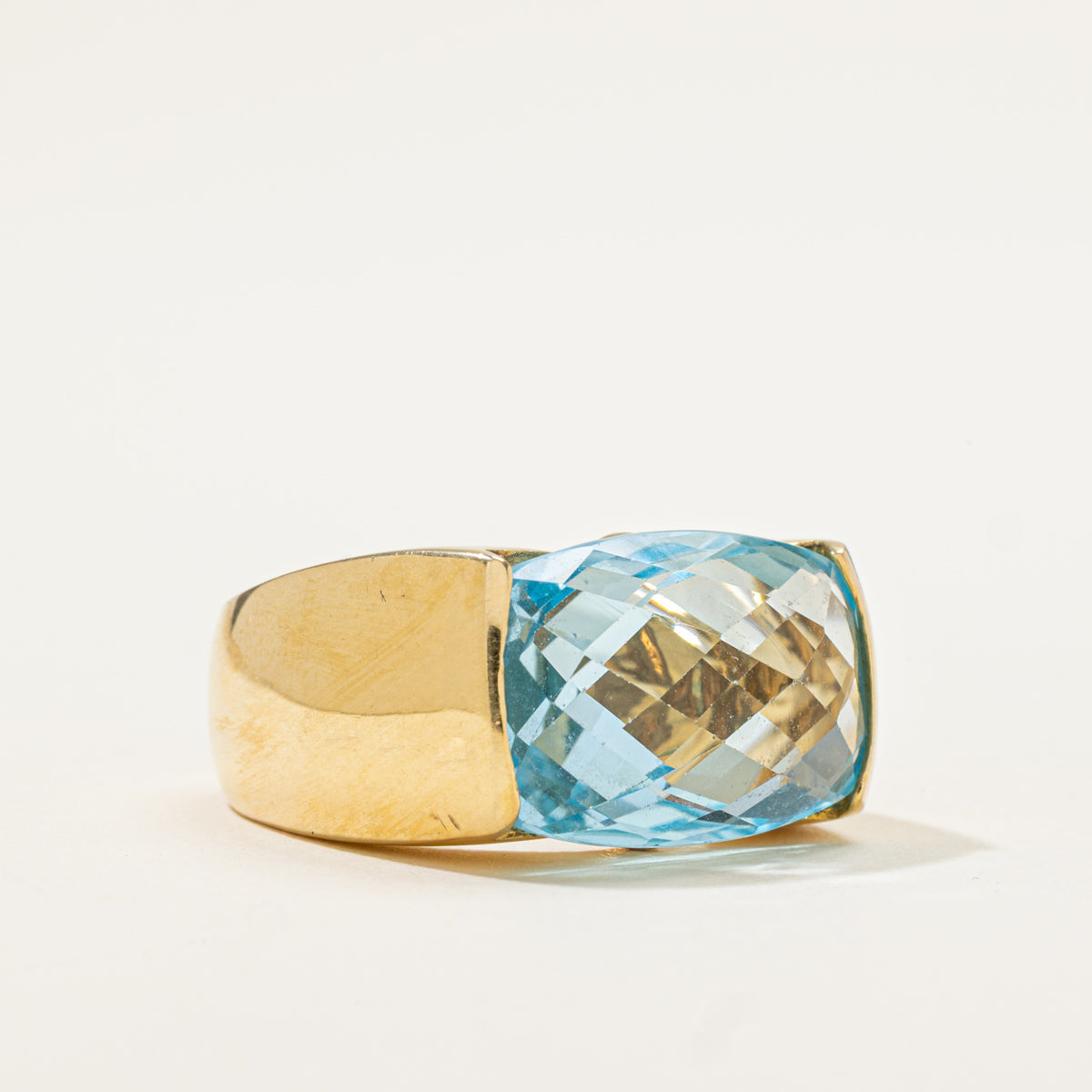18k East West Cushion Cut Blue Topaz Cocktail Ring | 14.95ct | SZ 8.25
