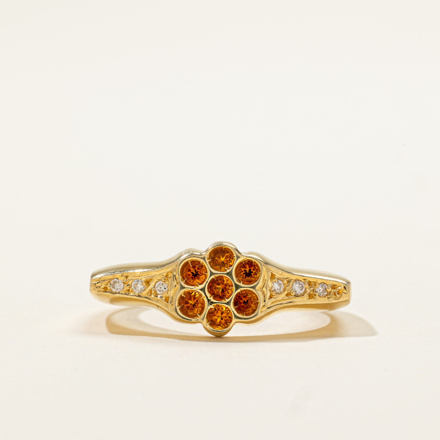 18k Citrine & Diamond Floral Cluster Ring | 0.28ctw, 0.03ctw | SZ 8.25