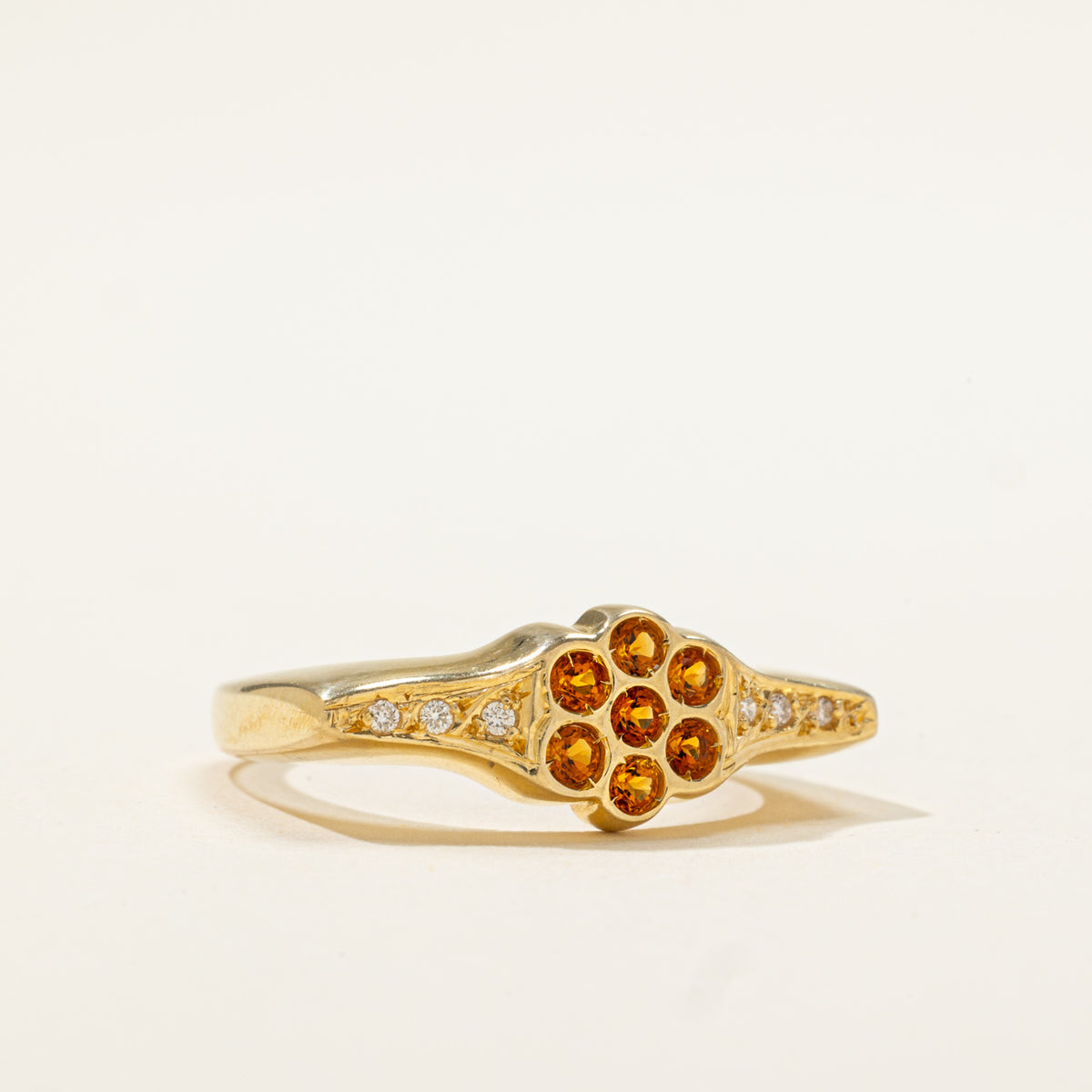 18k Citrine & Diamond Floral Cluster Ring | 0.28ctw, 0.03ctw | SZ 8.25