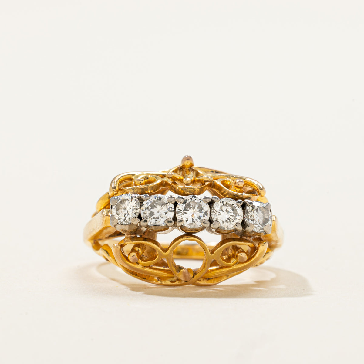 20k Five Stone Diamond Openwork & Scrollwork Ring | 0.45ctw | SZ 2.25