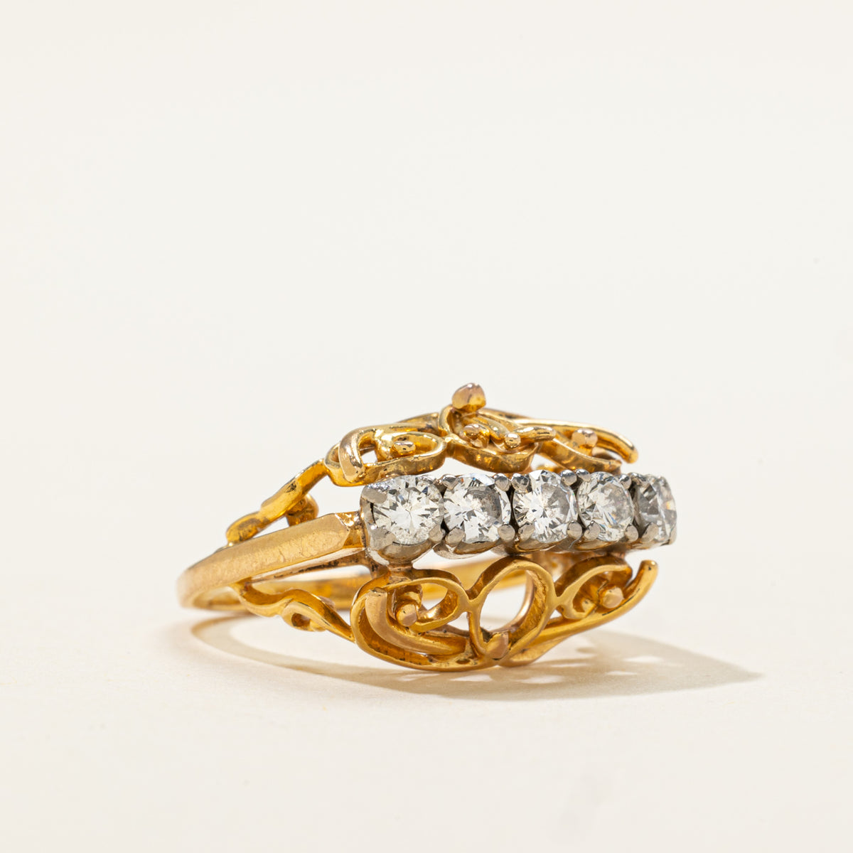 20k Five Stone Diamond Openwork & Scrollwork Ring | 0.45ctw | SZ 2.25