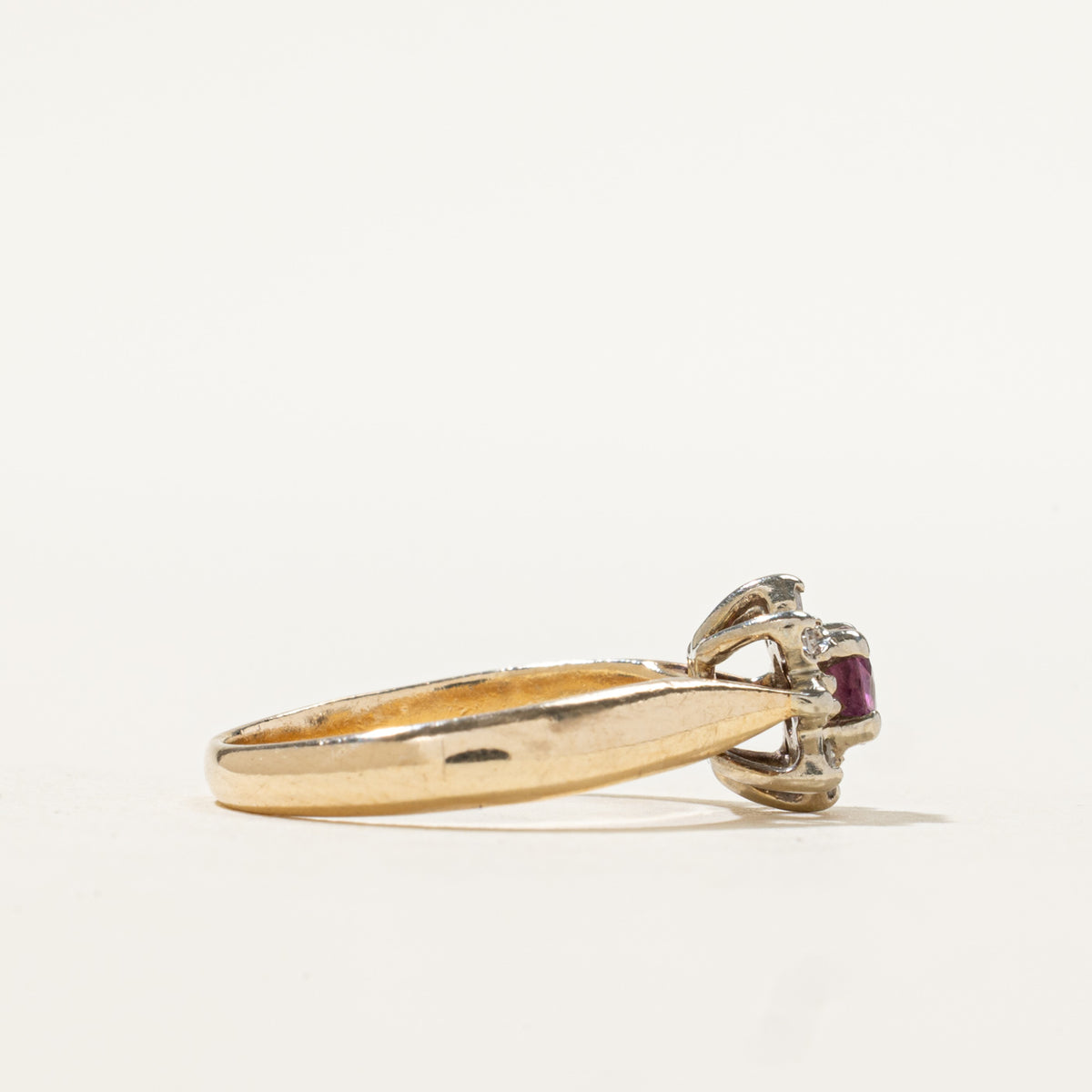10k Ruby & Diamond Petal Halo Reverse Tapered Ring | 0.28ct, 0.04ctw | SZ 5.25