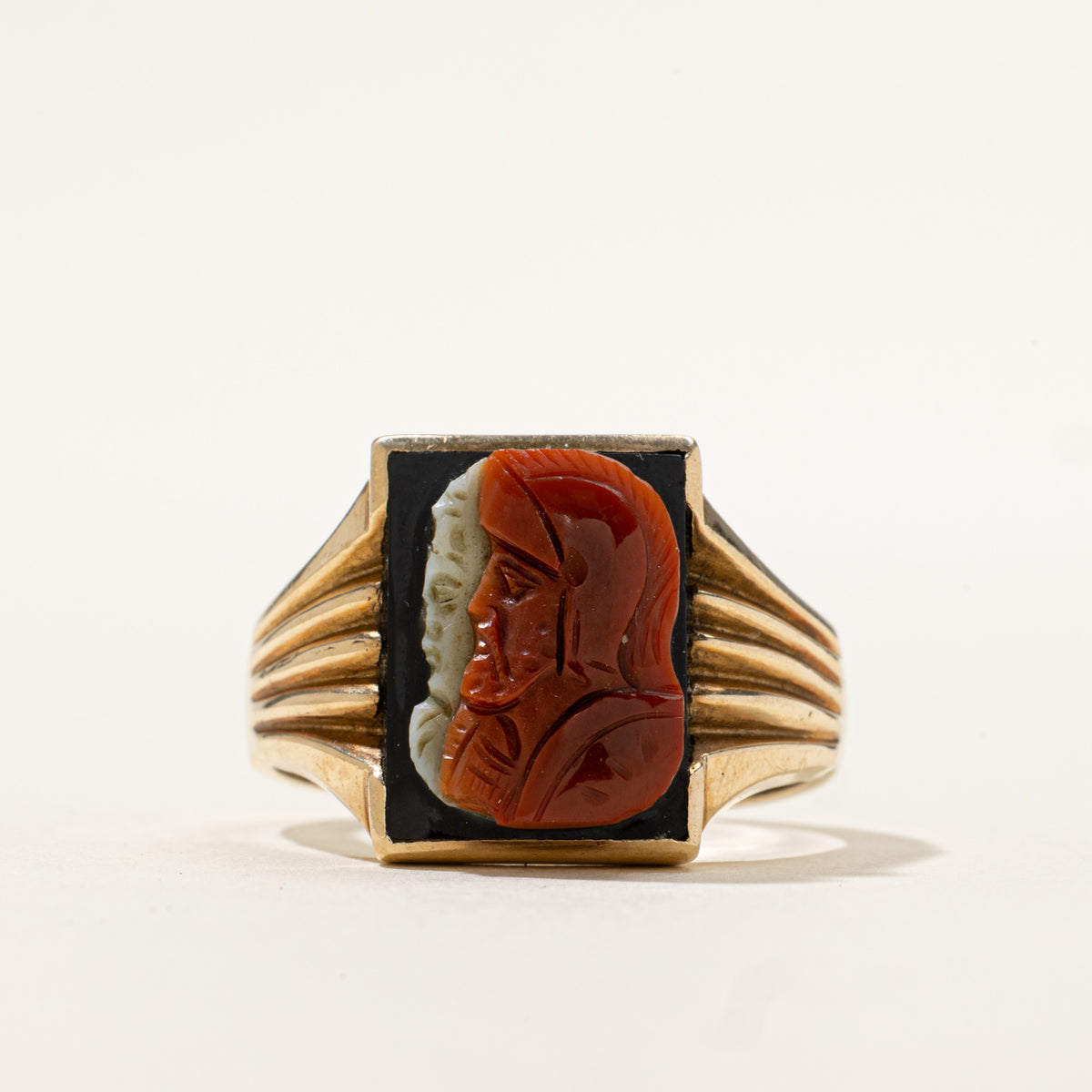 Vintage Canadian Bezel Set Agate Cameo Signet Ring | 8.00ct | SZ 12.5