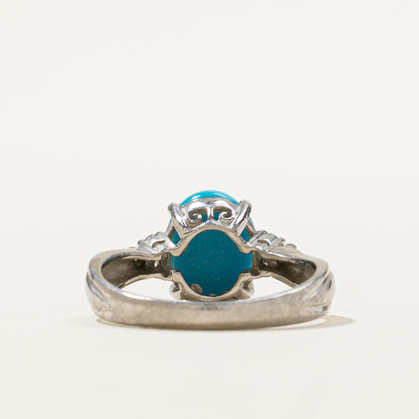 900 Platinum Cabochon Imitation Turquoise & Diamond Grooved Ring | 2.80ct, 0.09ctw | SZ 6.5