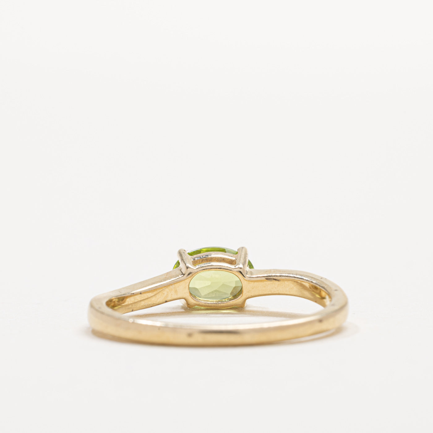 10K East West Oval Cut Peridot & Diamond Wave Ring | SZ 7.75
