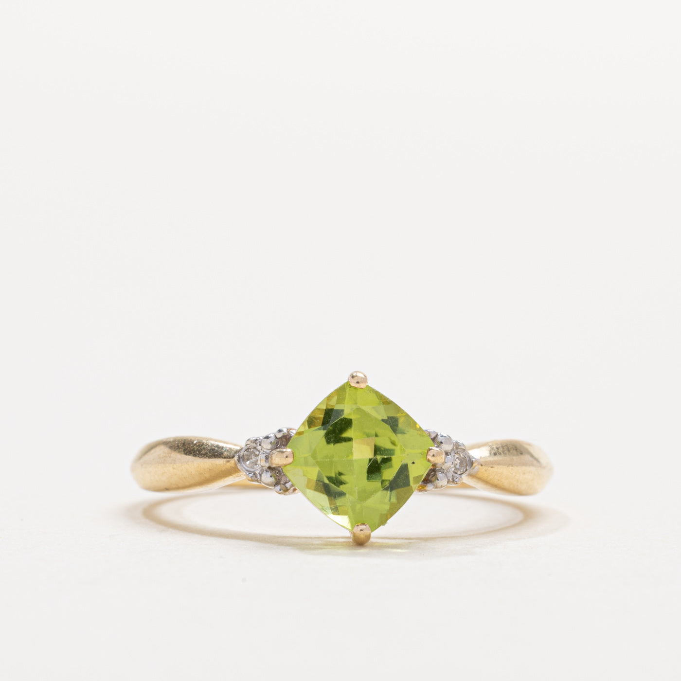 14K Square Cut Peridot & Diamond Accented Ring | SZ 6.5