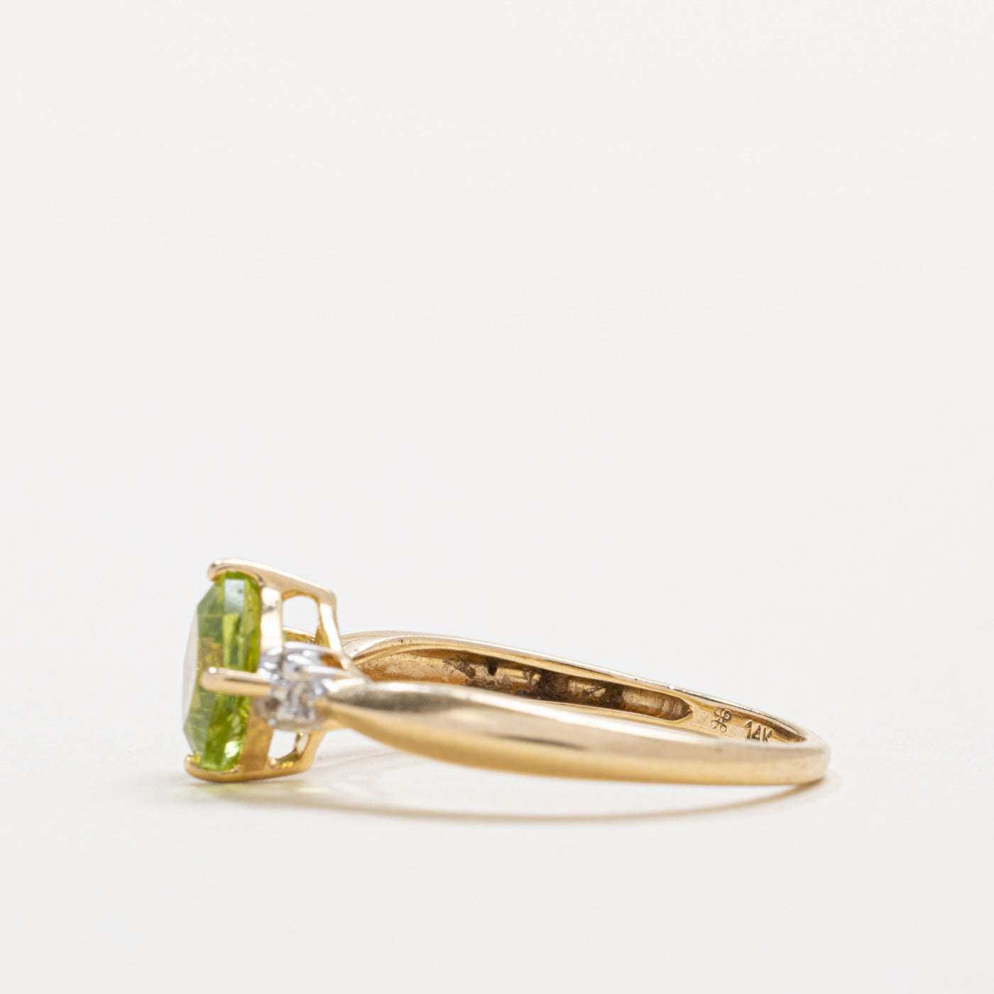 14K Square Cut Peridot & Diamond Accented Ring | SZ 6.5