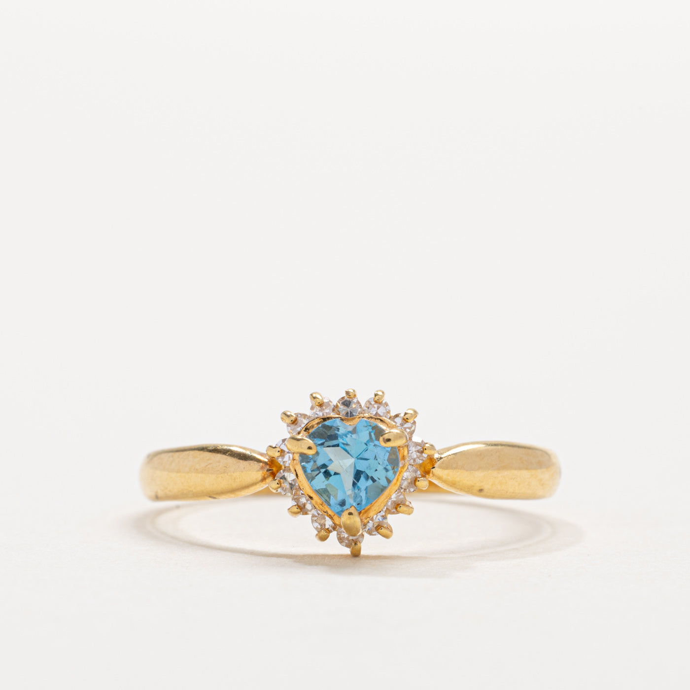 10K Heart Cut Blue Topaz & Diamond Petal Halo Ring | SZ 5.75