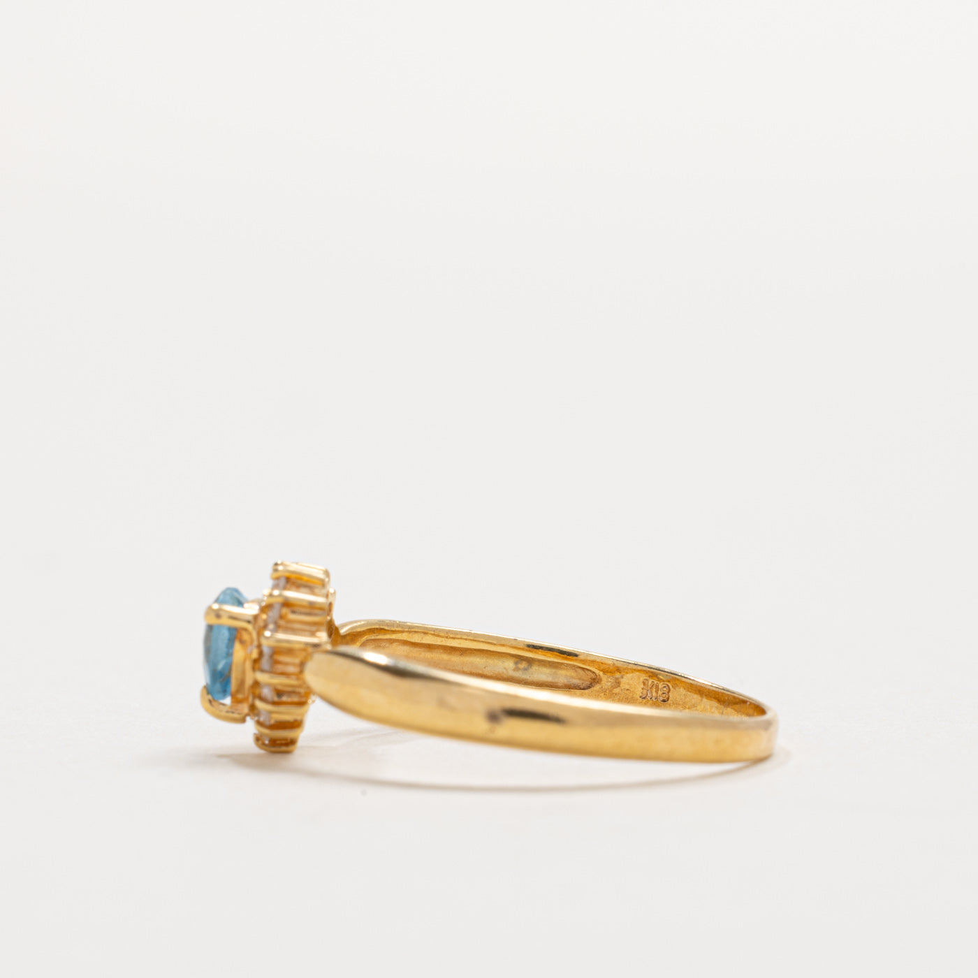 10K Heart Cut Blue Topaz & Diamond Petal Halo Ring | SZ 5.75