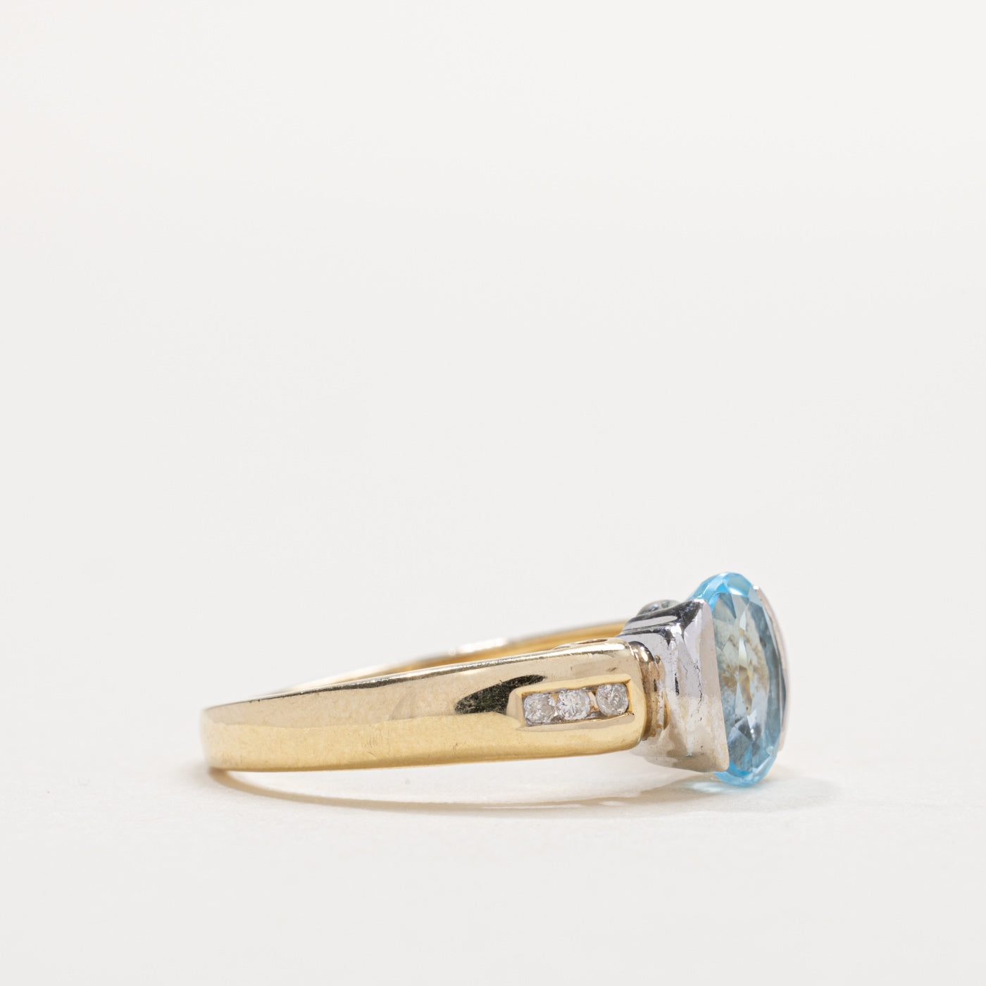 10K Oval Cut Blue Topaz & Diamond Accented Ring | SZ 6.25