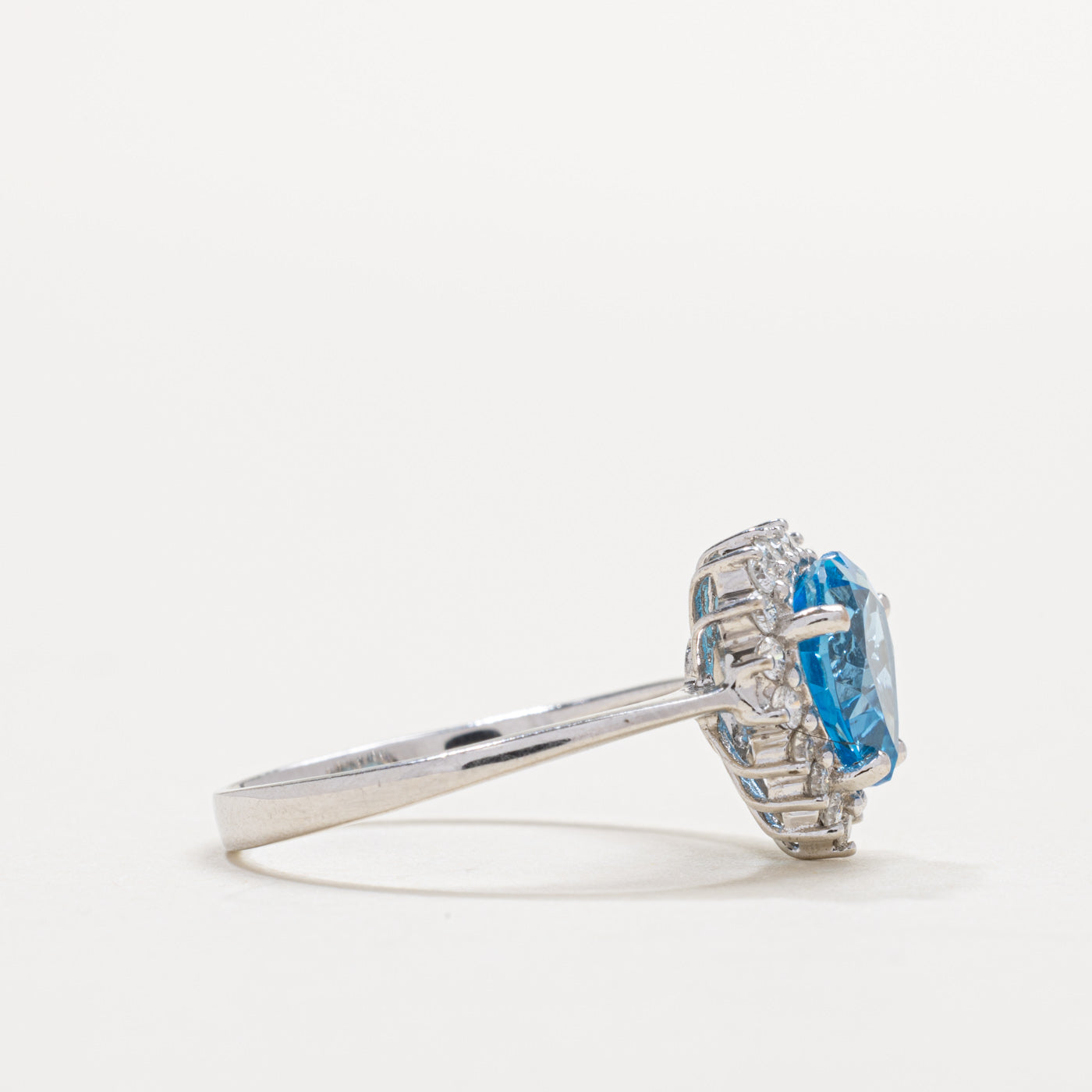 9K Heart Cut Blue Topaz & Diamond Petal Halo Ring | SZ 6.0