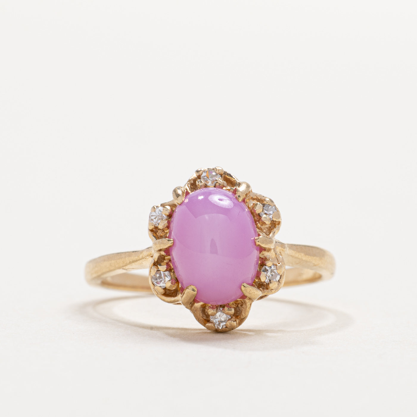 10K Cabochon Synthetic Star Ruby & Natural Diamond Ring | SZ 4.75