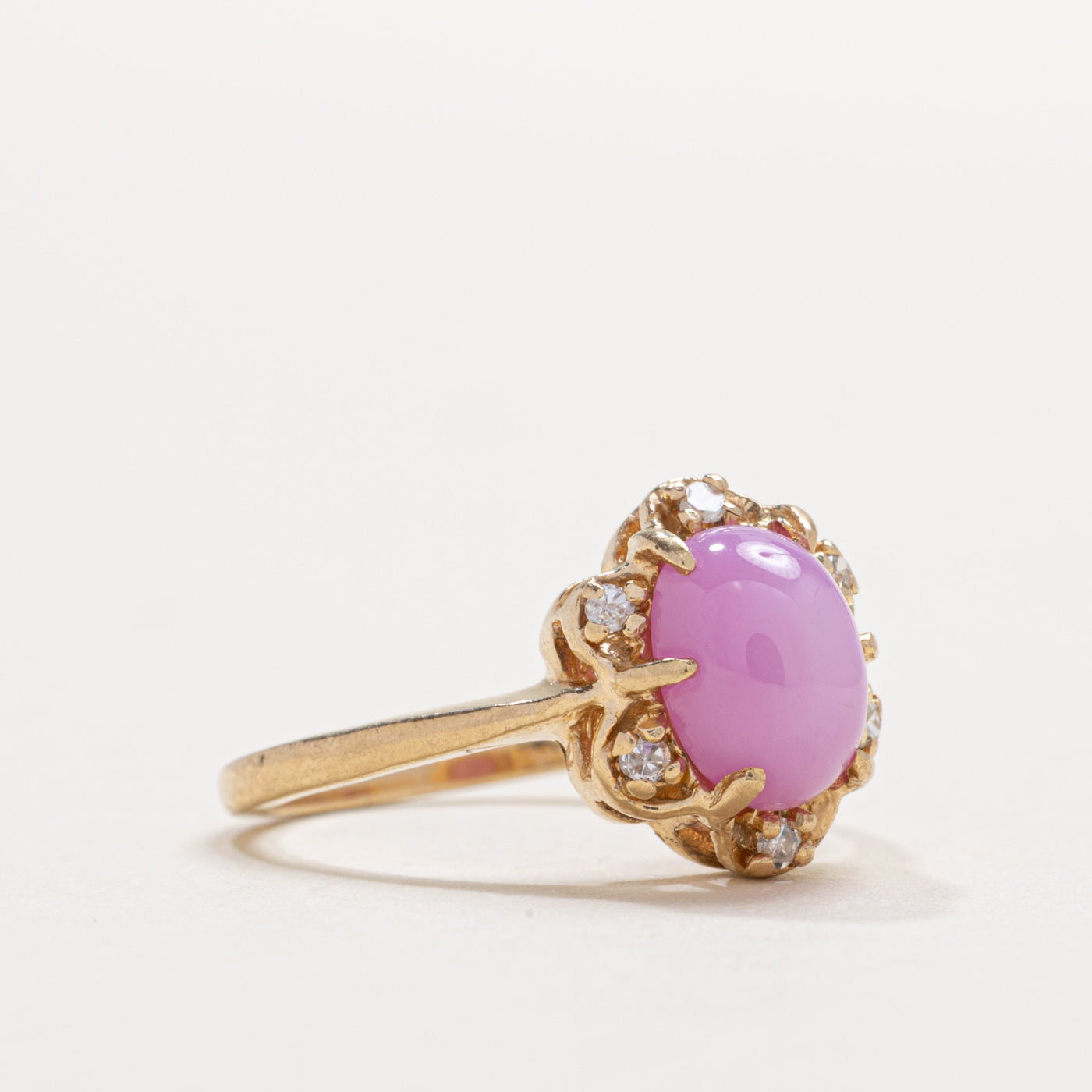 10K Cabochon Synthetic Star Ruby & Natural Diamond Ring | SZ 4.75