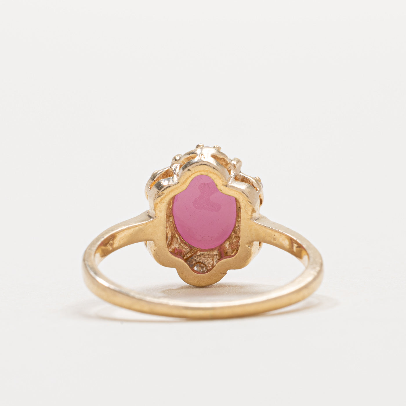 10K Cabochon Synthetic Star Ruby & Natural Diamond Ring | SZ 4.75