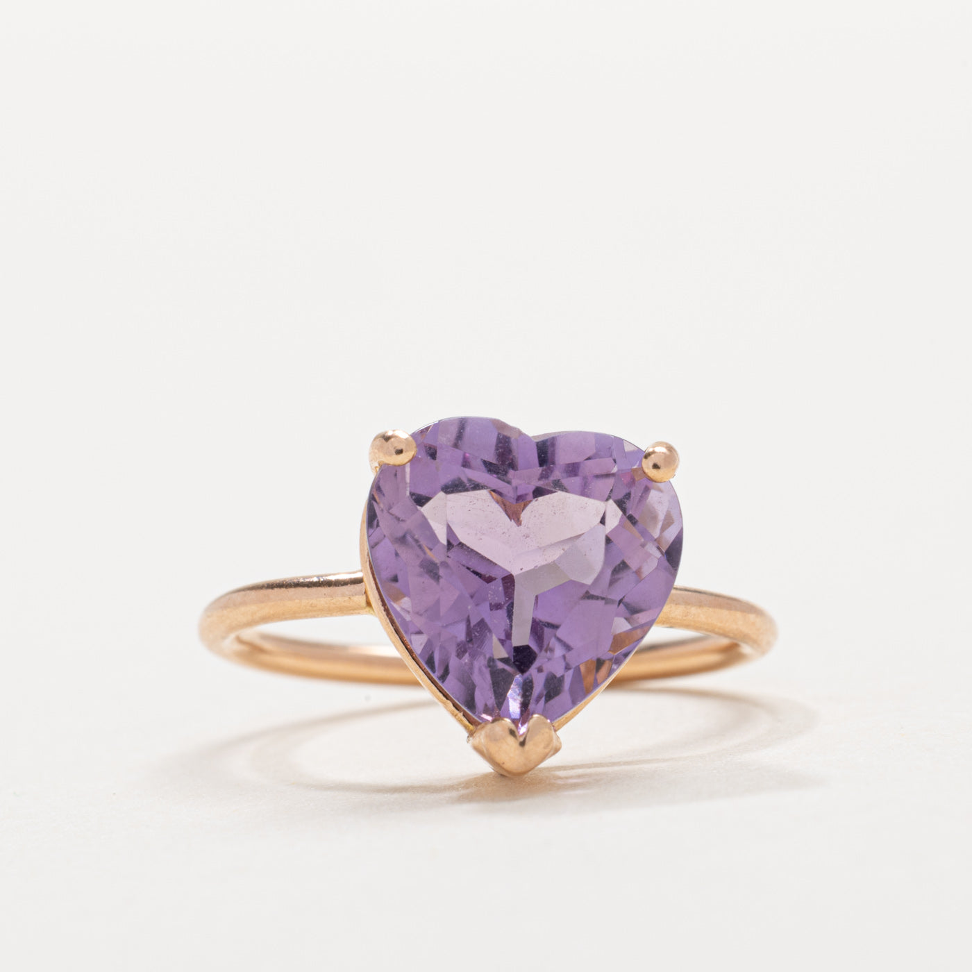 14K Solitaire Heart Cut Amethyst Ring | SZ 2.5