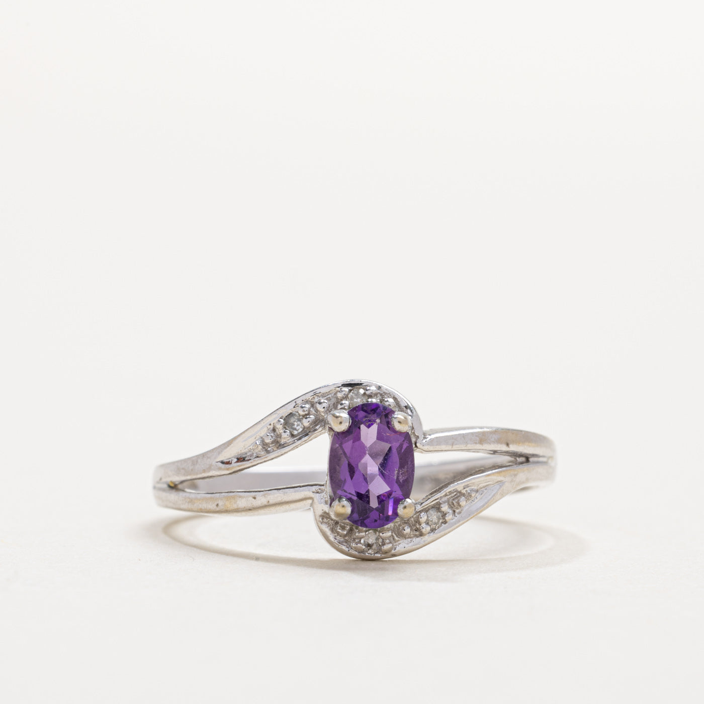 10K Oval Cut Amethyst & Diamond Bypass Ring | SZ 7.25