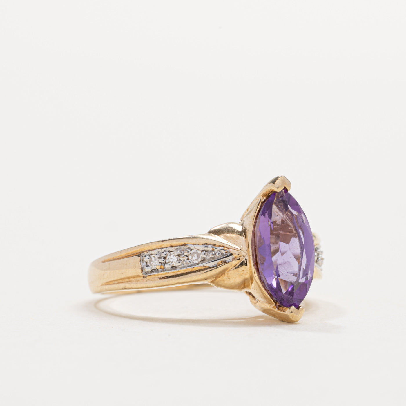 10K Marquise Cut Amethyst & Diamond Accented Ring | SZ 6.0
