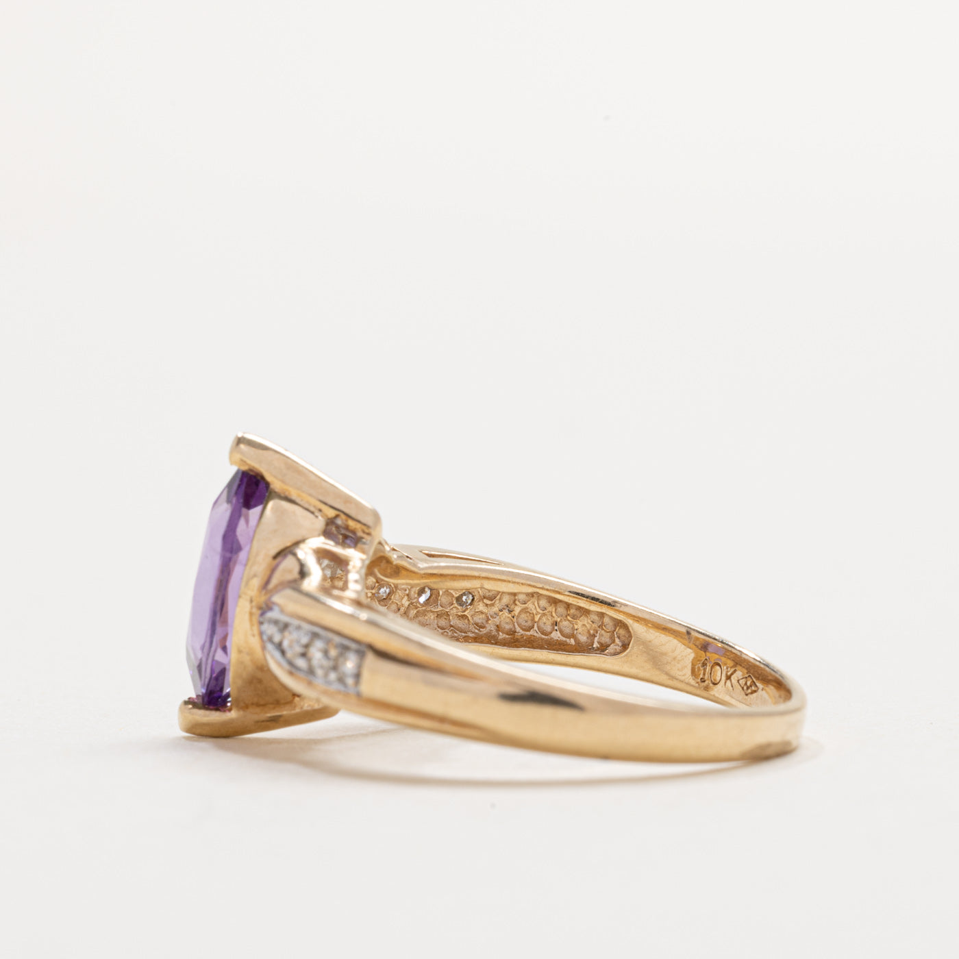 10K Marquise Cut Amethyst & Diamond Accented Ring | SZ 6.0