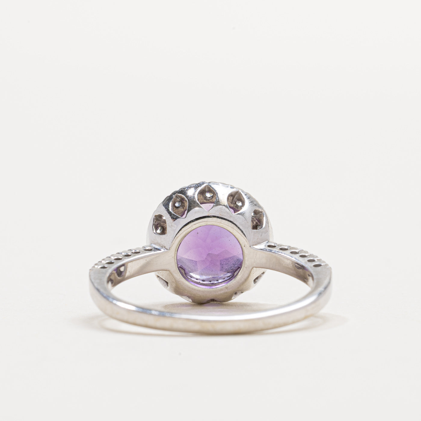 Bague halo en or 10 carats avec améthyste ronde et diamants | Taille 6.0