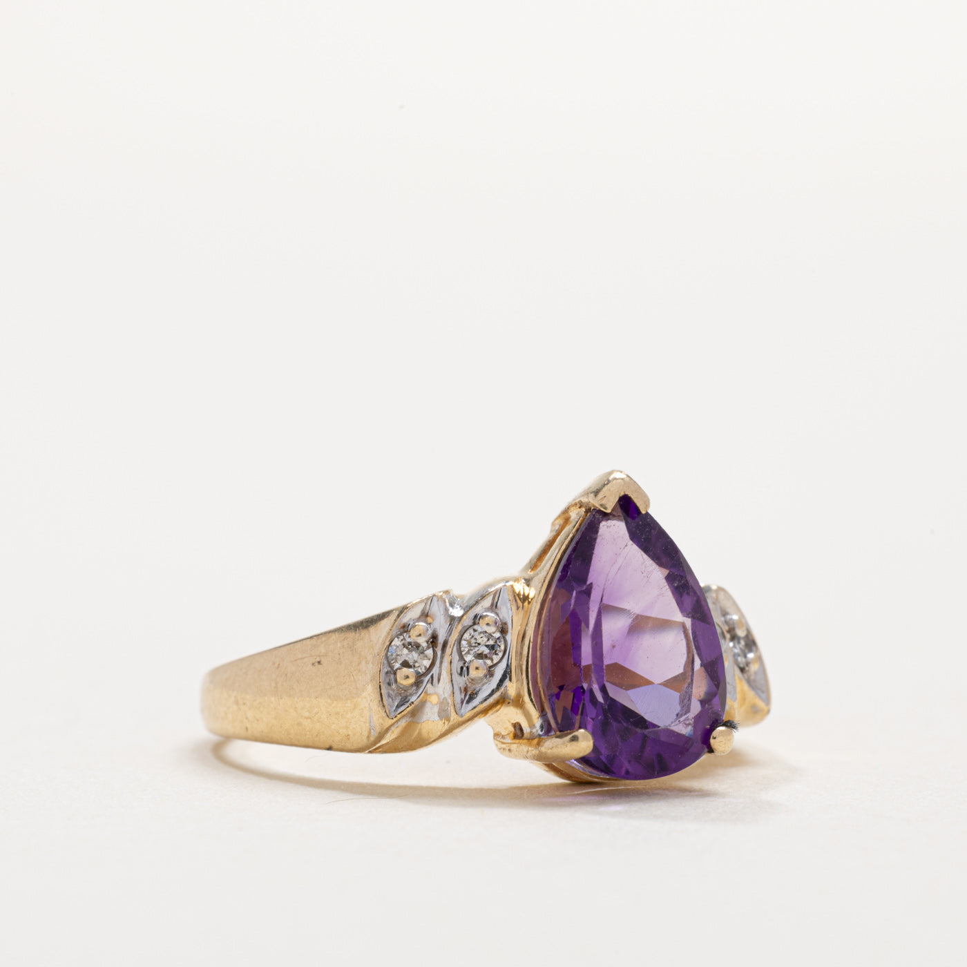 10K Pear Cut Amethyst & Diamond Accented Ring | SZ 6.25